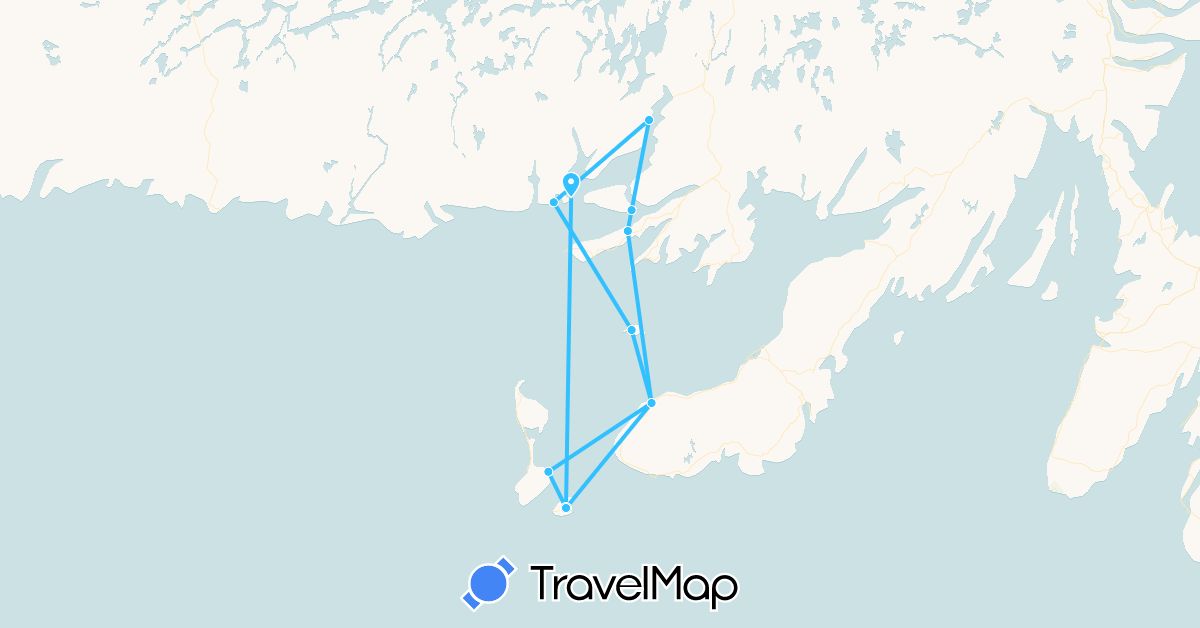 TravelMap itinerary: driving, boat in Canada, Saint Pierre and Miquelon (North America)